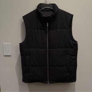 Sandro - Black Quilted Vest With Leather Collar Men’s Size XL